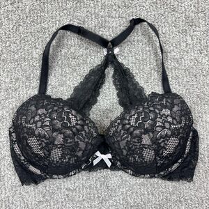 Victorias Secret Bra Womens 34D Black Lace Racerback Push Up Underwire Sexy